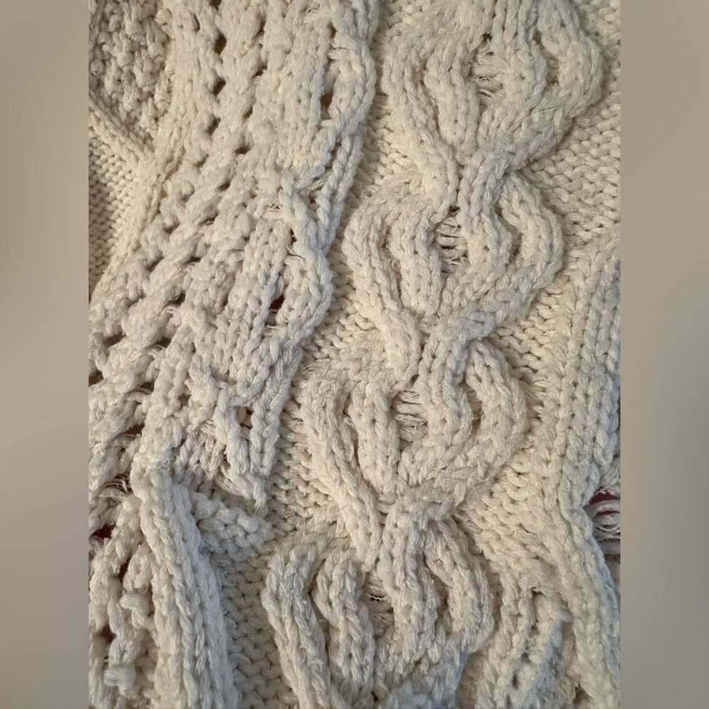 ANTHROPOLOGIE S Romantic Fisherman Poet Sleeve Crop Cable Knit Bohemian Sweater - Picture 15 of 16